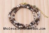 GMN7228 4mm faceted round tiny brown zebra jasper beaded necklace jewelry