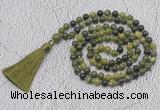 GMN724 Hand-knotted 8mm, 10mm Canadian jade 108 beads mala necklaces with tassel