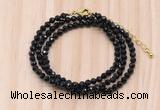 GMN7245 4mm faceted round tiny black onyx beaded necklace jewelry