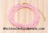 GMN7256 4mm faceted round tiny rose quartz beaded necklace jewelry