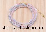 GMN7257 4mm faceted round tiny morganite beaded necklace jewelry