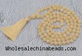 GMN726 Hand-knotted 8mm, 10mm honey jade 108 beads mala necklaces with tassel