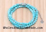 GMN7269 4mm faceted round amazonite beaded necklace jewelry