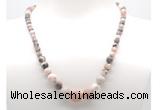 GMN7306 pink zebra jasper graduated beaded necklace & bracelet set