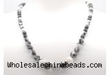 GMN7307 black & white jasper graduated beaded necklace & bracelet set