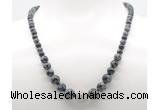 GMN7345 snowflake obsidian graduated beaded necklace & bracelet set