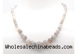 GMN7354 grey banded agate graduated beaded necklace & bracelet set