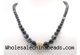 GMN7357 black banded agate graduated beaded necklace & bracelet set