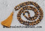 GMN739 Hand-knotted 8mm, 10mm yellow tiger eye 108 beads mala necklaces with tassel