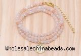 GMN7407 4mm faceted round tiny pink aventurine beaded necklace with constellation charm