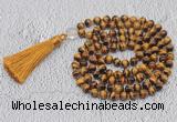 GMN741 Hand-knotted 8mm, 10mm yellow tiger eye 108 beads mala necklaces with tassel