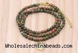 GMN7415 4mm faceted round tiny unakite beaded necklace with constellation charm