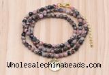 GMN7419 4mm faceted round tiny rhodonite beaded necklace with constellation charm