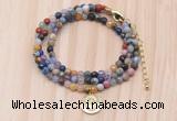 GMN7520 4mm faceted round tiny mixed gemstone beaded necklace with letter charm