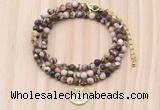 GMN7528 4mm faceted round tiny brown zebra jasper beaded necklace with letter charm