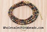 GMN7532 4mm faceted round tiny picasso jasper beaded necklace with letter charm