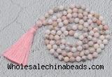 GMN769 Hand-knotted 8mm, 10mm natural pink opal 108 beads mala necklaces with tassel