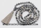 GMN792 Hand-knotted 8mm, 10mm black water jasper 108 beads mala necklace with tassel