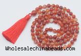 GMN799 Hand-knotted 8mm, 10mm red banded agate 108 beads mala necklace with tassel