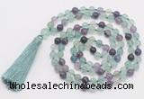 GMN810 Hand-knotted 8mm, 10mm fluorite 108 beads mala necklace with tassel