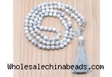 GMN8200 18 - 36 inches 8mm white howlite 54, 108 beads mala necklace with tassel