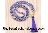 GMN8204 18 - 36 inches 8mm dogtooth amethyst 54, 108 beads mala necklace with tassel