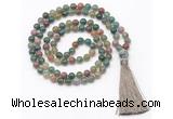 GMN8407 8mm, 10mm Indian agate 27, 54, 108 beads mala necklace with tassel