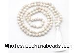 GMN8410 8mm, 10mm white howlite 27, 54, 108 beads mala necklace with tassel