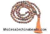 GMN8417 8mm, 10mm picasso jasper 27, 54, 108 beads mala necklace with tassel