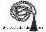 GMN8419 8mm, 10mm black water jasper 27, 54, 108 beads mala necklace with tassel