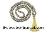 GMN8428 8mm, 10mm matte rhyolite 27, 54, 108 beads mala necklace with tassel