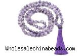 GMN8461 8mm, 10mm dogtooth amethyst 27, 54, 108 beads mala necklace with tassel