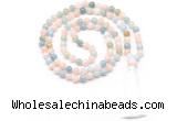 GMN8467 8mm, 10mm morganite 27, 54, 108 beads mala necklace with tassel