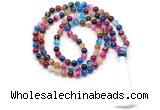 GMN8496 8mm, 10mm colorful banded agate 27, 54, 108 beads mala necklace with tassel