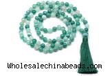 GMN8497 8mm, 10mm green banded agate 27, 54, 108 beads mala necklace with tassel