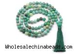 GMN8505 8mm, 10mm grass agate 27, 54, 108 beads mala necklace with tassel