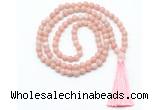 GMN8529 8mm, 10mm Chinese pink opal 27, 54, 108 beads mala necklace with tassel