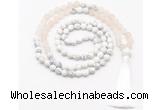 GMN8559 8mm, 10mm matte rose quartz & matte white howlite 108 beads mala necklace with tassel