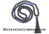 GMN8577 8mm, 10mm black lava & lapis lazuli 108 beads mala necklace with tassel