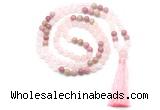 GMN8580 8mm, 10mm rose quartz & pink wooden jasper 108 beads mala necklace with tassel