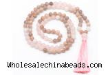 GMN8581 8mm, 10mm sunstone, rose quartz & white jade 108 beads mala necklace with tassel