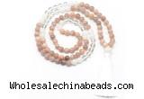 GMN8584 8mm, 10mm sunstone, white crystal & white jade 108 beads mala necklace with tassel