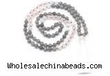 GMN8585 8mm, 10mm labradorite, rose quartz & white moonstone 108 beads mala necklace with tassel