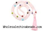 GMN8610 Hand-knotted 7 Chakra 8mm, 10mm rose quartz 108 beads mala necklace with tassel