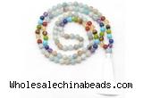 GMN8611 Hand-knotted 7 Chakra 8mm, 10mm amazonite 108 beads mala necklace with tassel