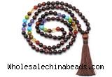 GMN8617 Hand-knotted 7 Chakra 8mm, 10mm red yellow tiger 108 beads mala necklace with tassel