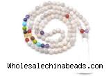 GMN8619 Hand-knotted 7 Chakra 8mm, 10mm white crazy lace agate 108 beads mala necklace with tassel