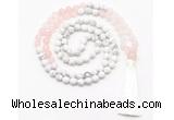 GMN8626 8mm, 10mm matte white howlite & rose quartz 108 beads mala necklace with tassel