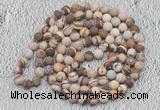 GMN909 Hand-knotted 8mm, 10mm matte brown zebra jasper 108 beads mala necklaces