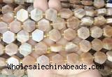 HABS01 15 inches 12mm - 14mm hexagon moonstone gemstone beads